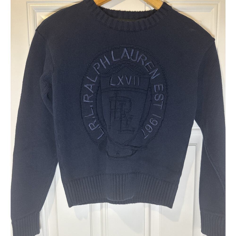 Polo Ralph Lauren‎ Black Label Logo Crest Navy Sweater P XS Cotton Classic Rare